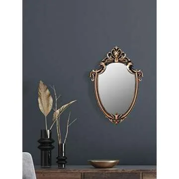 OMIRO Decorative Wall Mirror of Antique Bronze Shield Shape, 16" L x 11" W