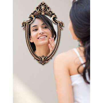 OMIRO Decorative Wall Mirror of Antique Bronze Shield Shape, 16" L x 11" W