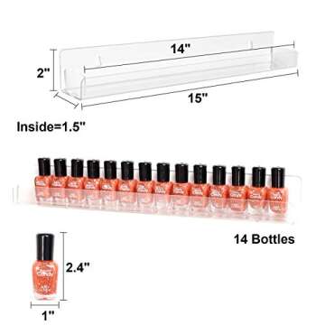 BTremary Acrylic Nail Polish Wall Mounted Holder Paint Organizer Storage Rack Clear 6 Pack Hanging Nail Polish Shelf Floating Wall Mount Hold up to 96 Bottles.