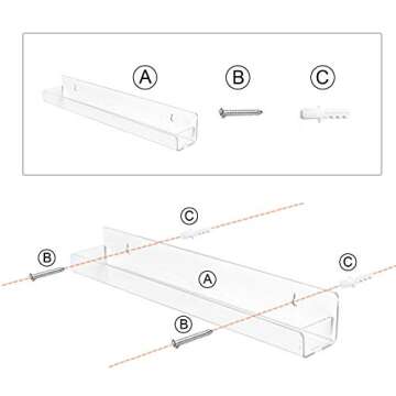 BTremary Acrylic Nail Polish Wall Mounted Holder Paint Organizer Storage Rack Clear 6 Pack Hanging Nail Polish Shelf Floating Wall Mount Hold up to 96 Bottles.