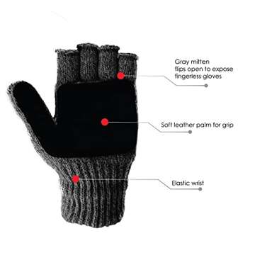 Illinois Glove Company 362 Rag Wool Glomitt Flip Mitten 3M Thinsulate Lined Gray (Large, Gray)