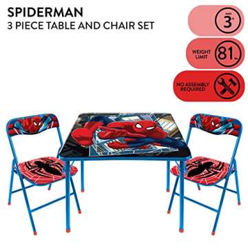 Idea Nuova Marvel Spiderman 3 Piece Children's Activity Square Table and Chair Set, Ages 3+ (NN201039)