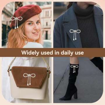 Agatige 2PCS Vintage Bowknot Brooch Pin, Women Brooches Pins for Shawl Dress Scarf Hats, Rhinestone Bow Brooches Fashion Jewelry Accessories for Daily Wear Parties Weddings Celebration, 6.7cm