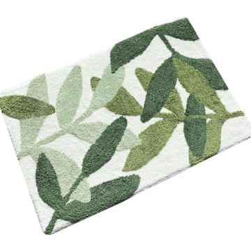 ZebraSmile Bathroom Rugs - 31.5 X 19.5IN Bath Mat Green Leaves Microfiber Strong Water Absorbent Non...