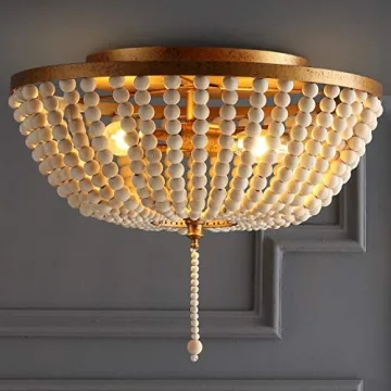 Stylish JONATHAN Y Wood Beaded LED Flush Mount