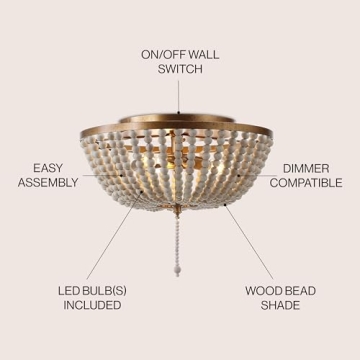 Stylish JONATHAN Y Wood Beaded LED Flush Mount