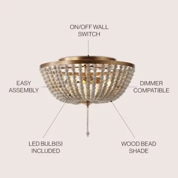 Stylish JONATHAN Y Wood Beaded LED Flush Mount