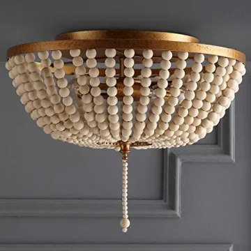 Stylish JONATHAN Y Wood Beaded LED Flush Mount