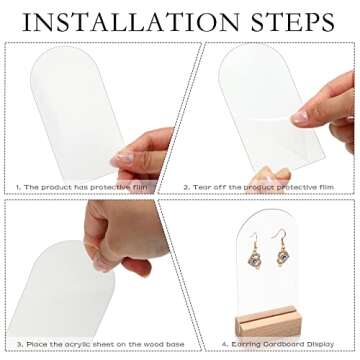 Yulejo Acrylic Earring Display Stand Jewelry Retail Holder Arch Acrylic Earring Holder Solid Hollow Acrylic Sign Stand Jewelry Displays with Wooden Bases for Studs Dangle Earrings (12)