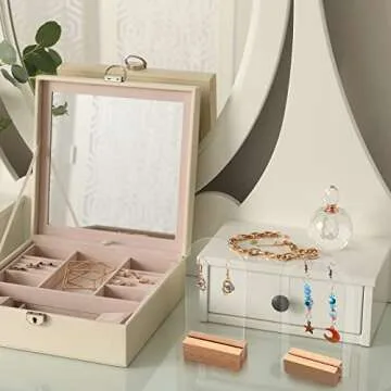 Yulejo Acrylic Earring Display Stand Jewelry Retail Holder Arch Acrylic Earring Holder Solid Hollow Acrylic Sign Stand Jewelry Displays with Wooden Bases for Studs Dangle Earrings (12)