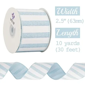 MEEDEE Blue White Stripe Wired Ribbon for Baby Showers