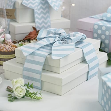 MEEDEE Blue White Stripe Wired Ribbon for Baby Showers