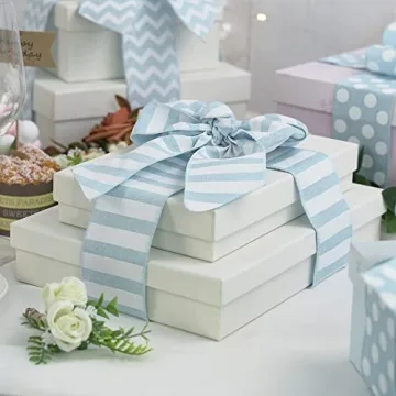 MEEDEE Blue White Stripe Wired Ribbon for Baby Showers