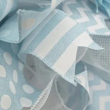 MEEDEE Blue White Stripe Wired Ribbon for Baby Showers