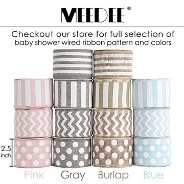 MEEDEE Blue White Stripe Wired Ribbon for Baby Showers