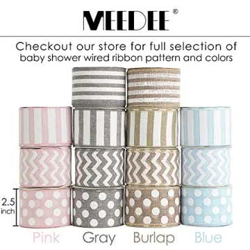 MEEDEE Blue White Stripe Wired Ribbon for Baby Showers