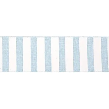 MEEDEE Blue White Stripe Wired Ribbon for Baby Showers