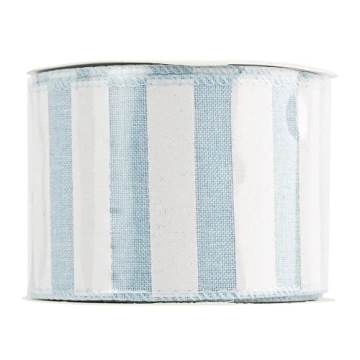 MEEDEE Blue White Stripe Wired Ribbon for Baby Showers