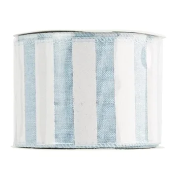 MEEDEE Blue White Stripe Wired Ribbon for Baby Showers