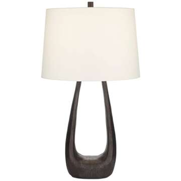 Possini Euro Design Woodwork 30" Tall Open Base Large Mid Century Modern End Table Lamp Black Finish...