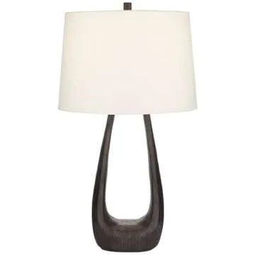 Possini Euro Design Woodwork 30" Tall Open Base Large Mid Century Modern End Table Lamp Black Finish...