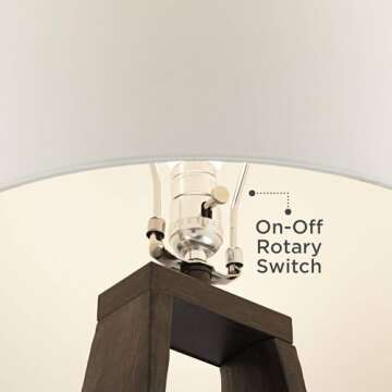 Possini Euro Design Woodwork 30" Tall Open Base Large Mid Century Modern End Table Lamp Black Finish Finish Single Linen White Shade Living Room Bedroom Bedside Nightstand House Office Home Reading