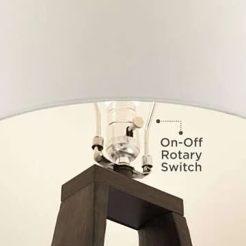 Possini Euro Design Woodwork 30" Tall Open Base Large Mid Century Modern End Table Lamp Black Finish Finish Single Linen White Shade Living Room Bedroom Bedside Nightstand House Office Home Reading