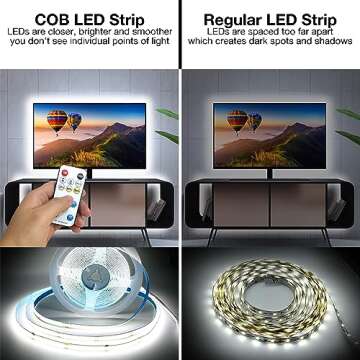 DAYBETTER Smart COB LED Strip Light, 16.4ft White LED Strip Lights, 6500K Bright Dimmable LED Light Strips with Remote and App Control, 24V 1600LEDs Flexible LED Lights for Bedroom,Kitchen, Room Decor