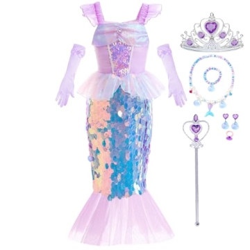 Luzlen Little Girls Mermaid Princess Costume Sequins Party Dress for Toddler Kids Baby Halloween Dre...
