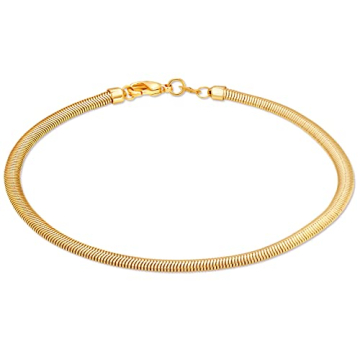Barzel 18K Gold Plated Herringbone Snake Anklet for Women, 10 Inches - Made in Brazil