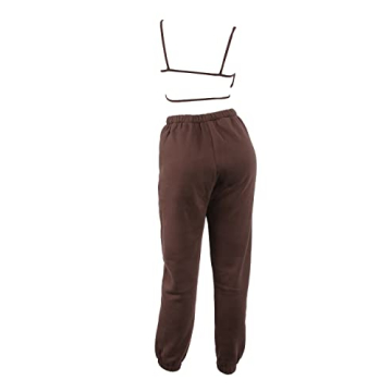 TIC TOC Women's Plush Lounge Set - Brown Bralette & Pants