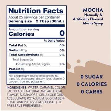 Jordan's Skinny Syrups Mocha Coffee Syrup  Zero Calorie Flavoring