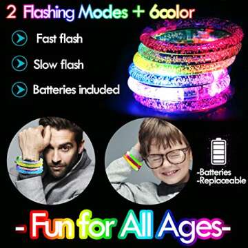 24 Pack Glow In The Dark LED Bracelets Party Favors for Kids Party Supplies Flashing Light Up Bracelet Glow Sticks Party Toys Neon Party Accessory Concert Birthday Party Games Valentines Day Gifts