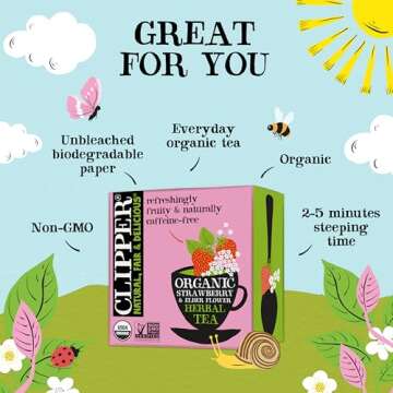Clipper Tea Strawberry & Elderflower Herbal Tea – Caffeine Free, Organic, 50 Bags