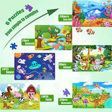 Wooden Jigsaw Puzzles for Kids Ages 3-5, 6 Fun Themes