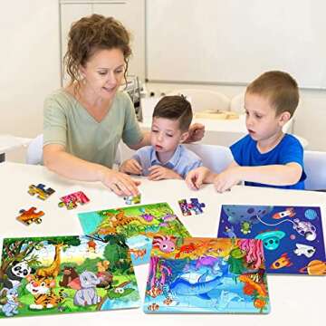 Wooden Jigsaw Puzzles for Kids Ages 3-5, 6 Fun Themes