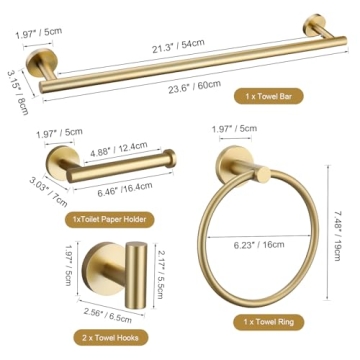TURS Gold Bathroom Hardware Set, Stainless Steel 5 Pieces