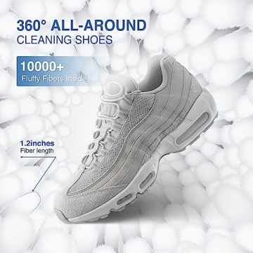 Teletrogy Shoe Washing Bag for Washing Machine, Fluffy Fibers Keep 360° Wrap-around Cleaning, 2 Pairs Adjustable Shoe Trees, Durable Hidden Zipper Reusable Shoe Laundry Bag for Sneaker Gym Shoes White