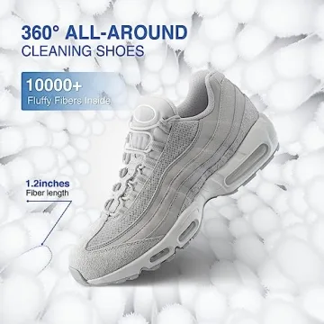 Teletrogy Shoe Washing Bag for Washing Machine, Fluffy Fibers Keep 360° Wrap-around Cleaning, 2 Pairs Adjustable Shoe Trees, Durable Hidden Zipper Reusable Shoe Laundry Bag for Sneaker Gym Shoes White