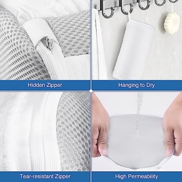 Teletrogy Shoe Washing Bag for Washing Machine, Fluffy Fibers Keep 360° Wrap-around Cleaning, 2 Pairs Adjustable Shoe Trees, Durable Hidden Zipper Reusable Shoe Laundry Bag for Sneaker Gym Shoes White