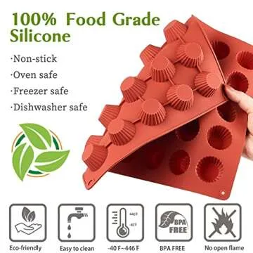 JOERSH Mini Peanut Butter Cup Mold Silicone Candy Mold for Keto Fat Bomb, Dark Chocolate, 30-Cavity