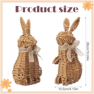 Wesiti 2 Pack Rattan Bunny Decoration, Easter Natural Rattan Sedentary & Stand Rabbit Statue Figurin...