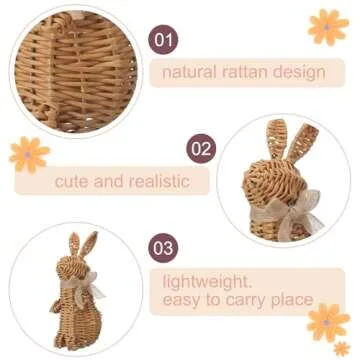 Wesiti 2 Pack Rattan Bunny Decoration, Easter Natural Rattan Sedentary & Stand Rabbit Statue Figurine for Home Spring Farmhouse Easter Table Decoration