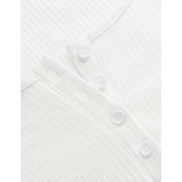 ZESICA Women's Long Sleeve Button Ribbed Shirts Spring Scoop Neck Casual Henly Tops,White,Large