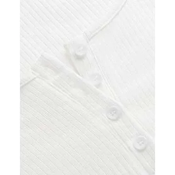 ZESICA Women's Long Sleeve Button Ribbed Shirts Spring Scoop Neck Casual Henly Tops,White,Large
