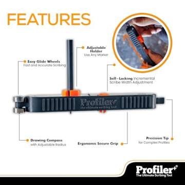 Profiler+ Multifunction Scribing Tool, Transfer the Outline of Any Surface onto Any Material, Precision Measuring Tool, Contour Gauge, Compass Scriber, Carpenter, Construction, Woodworking Scribe Tool