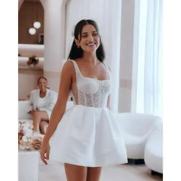 Teplpce White Wedding Dress for Beach Brides US4