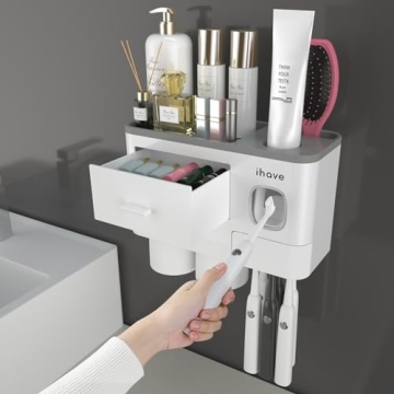 iHave Toothbrush Holder Wall Mounted with Toothpaste Dispenser