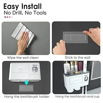 iHave Toothbrush Holder Wall Mounted with Toothpaste Dispenser