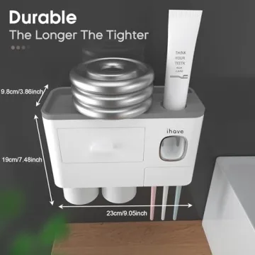 iHave Toothbrush Holder Wall Mounted with Toothpaste Dispenser